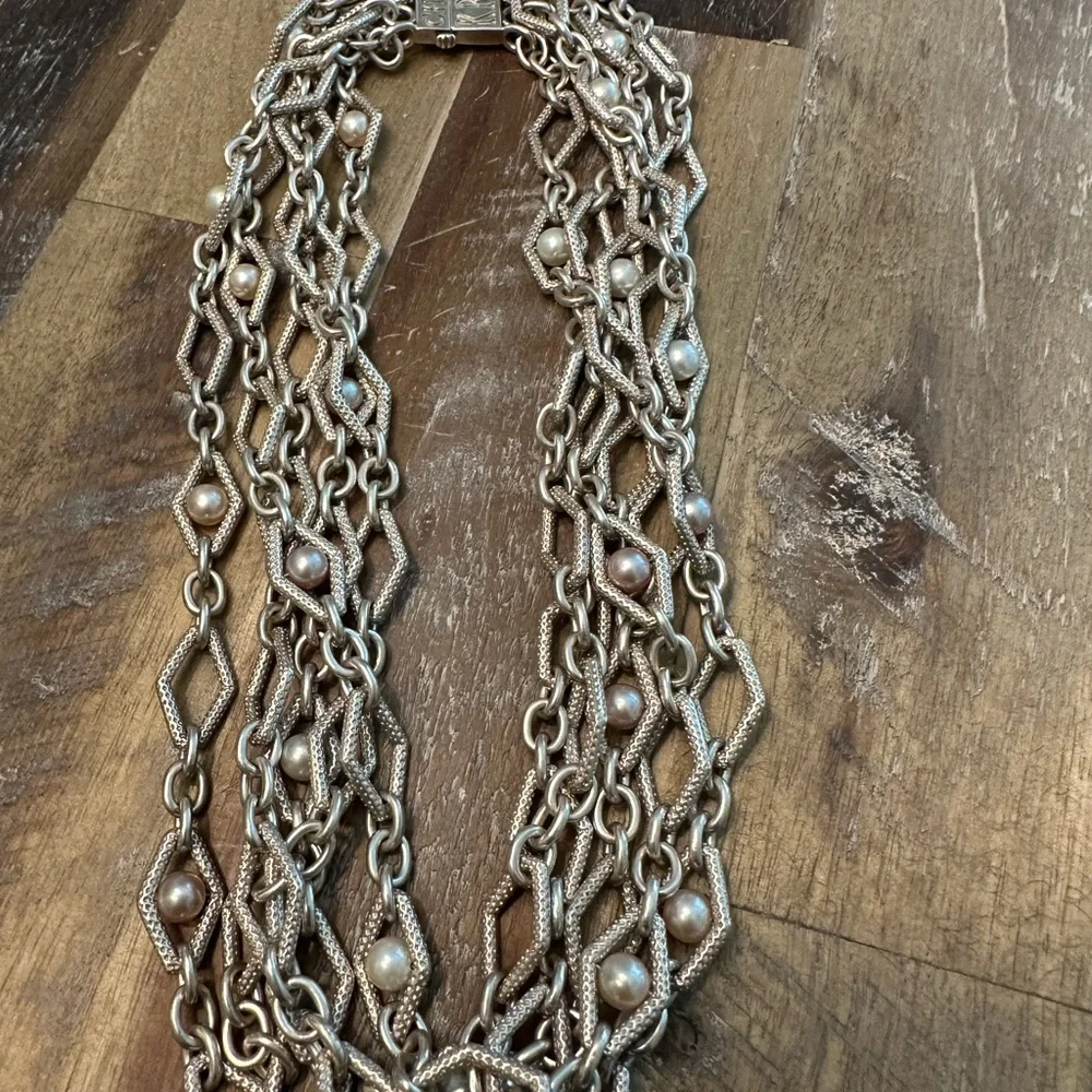 Charles Krypell sterling silver necklace with 14 karat and pearl accents - Picture 2 of 10